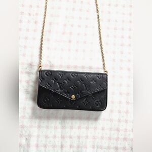 Louis Vuitton Félicie Pochette – Black Empreinte Leather, 100% Authentic